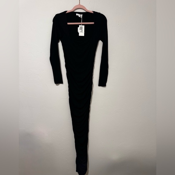 NEW Good American Black Ruched Maxi Dress Long Sleeved Square Neck Size Small 1 - Picture 2 of 6